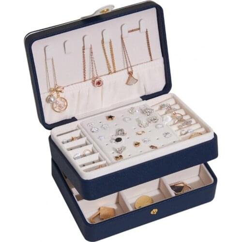 Hot Sales Jewelry Box Multi-Layer Birthday Gifts Faux Leather Necklace Earrings Rings Storage Case for Dresser