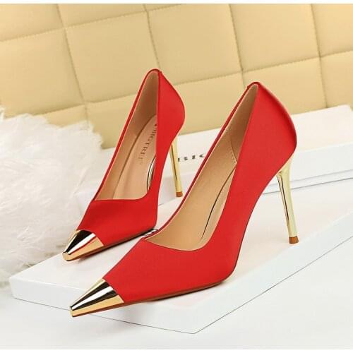 BIGTREE Shoes Silk Woman Pumps Metal Pointed Toe High Heels Sexy Party Shoes Stiletto Heels 7 Cm 9.5 Cm Heeled Shoes Pumps Lady