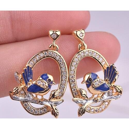 Luxury Animal Jewelry Fashion Cute Bird Enamel Drop Earrings Inlay Cubic Zirconia Women Charm Wedding Accessories Christmas Gift