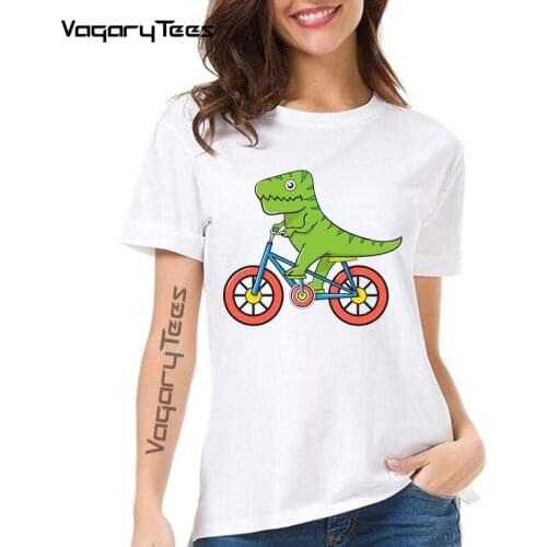 Women 2021 Summer Fashion Dinosaur on a Bike Graphic T Shirt Short Sleeve Lady T-shirts Top Ladies Womens Graphic Female T-Shirt