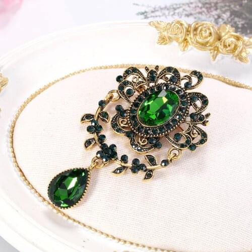 Vintage Palace Style Waterdrop Brooches Women 3-color Crystal Flower Party Office Brooch Pins Gifts