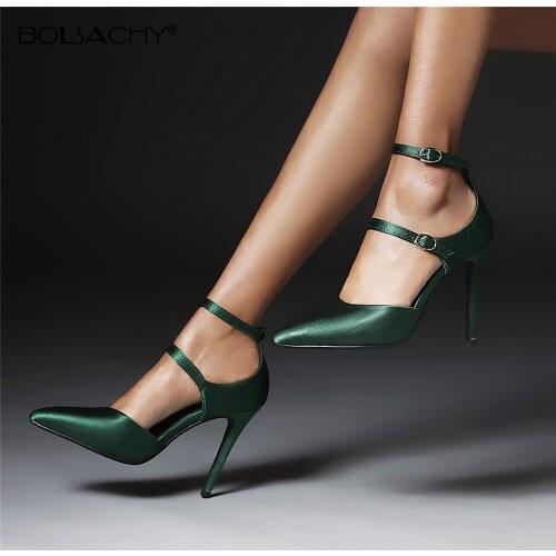 2021 Sexy Classic High Heels Women Sandals Summer Shoes Ladies Pumps Heels Woman Buckle Ankle Strap Shoes Green Black size 34-43