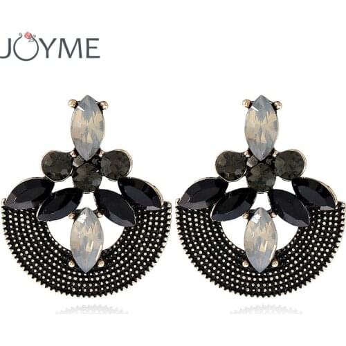 Punk Vintage Silver Color Black Blue Stud Earrings Women Crystal Resin U Shape Horse Eye Earring Female Brincos Jewelry