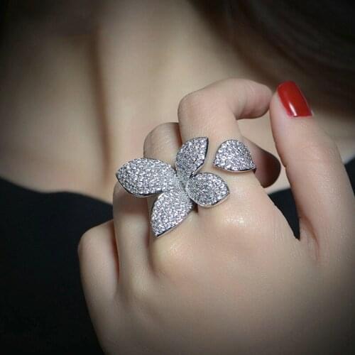 Vintage Flower Leaf ring Pave Setting AAAAA Cz Sona Stone Silver color Party wedding band rings for women Finger Jewelry