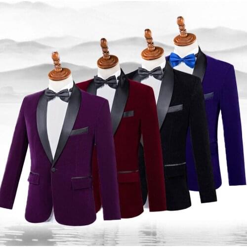 2019 Winter 4 Colors Velvet Tuxedo Mens Suits Singer Host Dresses Adult Chorus Performance Clothing Photo Studio Mens Suit