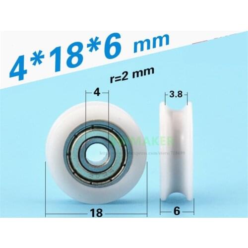 1pcs 4*18*6mm 624ZZ bearing wrapped pulley, POM U groove wheel, door/window/furniture/mechanical guide wheel