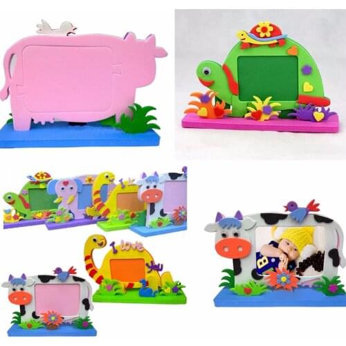 1PCS DIY Bee Owl Giraffe Dinosaur Elephant Cow Turtle Photo Frame Foam Craft Toy Kits Educational toys for Children Gifts