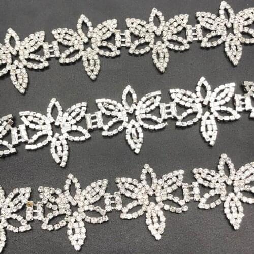 10Yards New Style Fashion Handmade Clear Silver Base Fancy Rhinestone Trimming For Dress