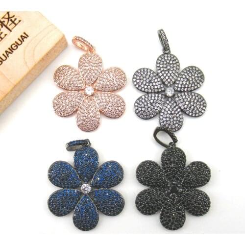 2pcs 30x33mm Flower Gold plated cubic zircon CZ Paved Connector Charms necklace pendant Jewelry DIY Jewelry Findings