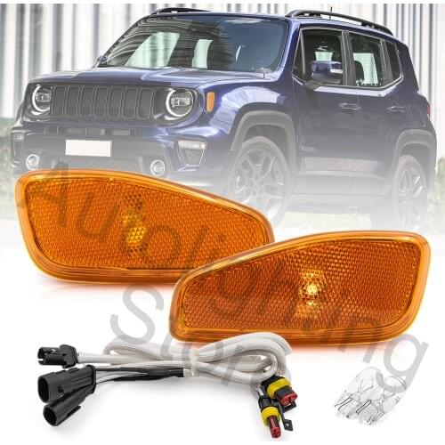 2X Front Side Marker Indicator Kit Fender Turn Signal with Amber Halogen Bulb For Jeep Renegade BU 15-21 Replace OEM Reflector