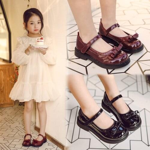 2021 Spring Kids Sweet Bow Girl Leather Shoes Casual Korean Princess Shoes Little Girl Black Childrten Student Performance Shoes