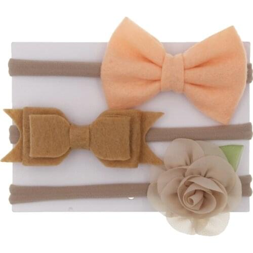 3pcs New Kids Flower Felt Bowls Hair accessories Ribbon Set children Baby High Elasticity Nylon Headband Three-piece Suit