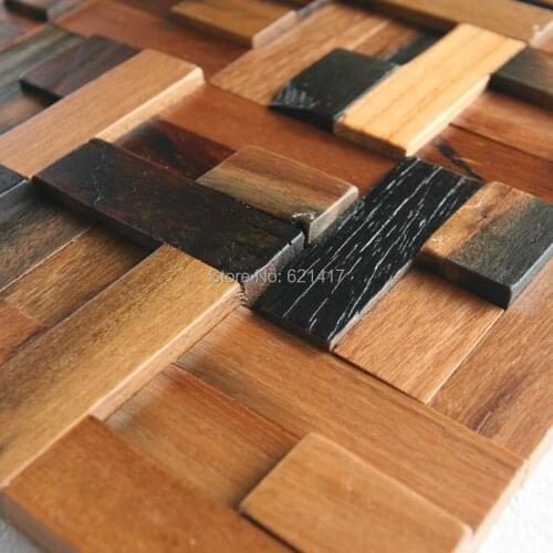 Natural ship wood 3d ancient old boat wooden mosaic tiles wall decoration materials HMWM1014 for backsplash kitchen wall
