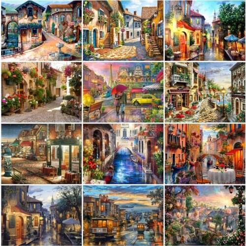 AZQSD Diamond Art Embroidery City Street Mosaic Rhinestones Diamond Painting Landscape Cross Stitch Needlework Home Decoration