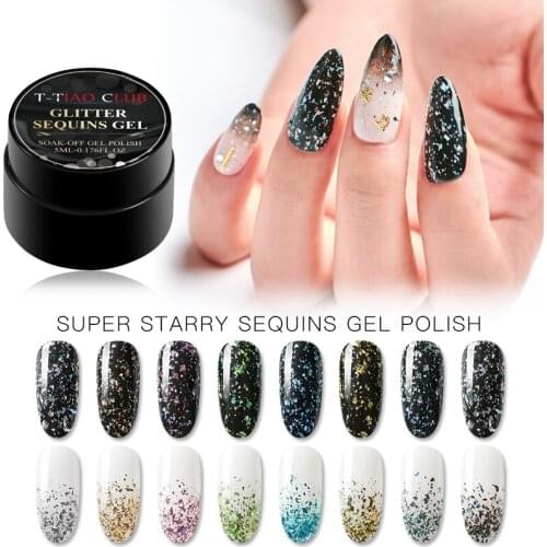 T-TIAO CLUB Fireworks Nail Gel Polish Semi Permanent Soak Off UV Gel Super Shining Glitter Gel Varnish Nail Art Decorations