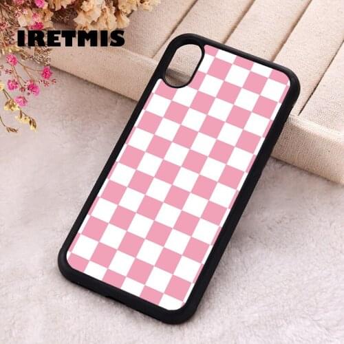 Iretmis 5 5S SE phone cover cases for iphone 6 6S 7 8 Plus X Xs Max XR 11 12 MINI Pro Pink Checkers Checkerboard Checkered