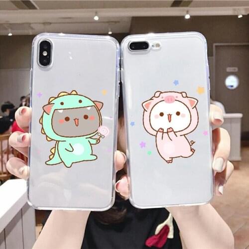 Lovers Peach Cat Cute Phone Case For Xiaomi Mi Max Note 3 A2 A3 8 9 9T 10 Lite Pro Ultra transparent soft cell cover tpu funda