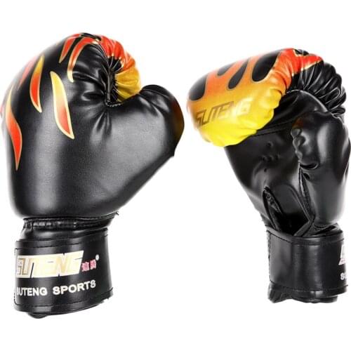 Children Flame Mesh Palm Boxing Gloves Breathable PU Leather Flame Gloves Professional Sanda Boxing Training Glove for 3-12Y Kid