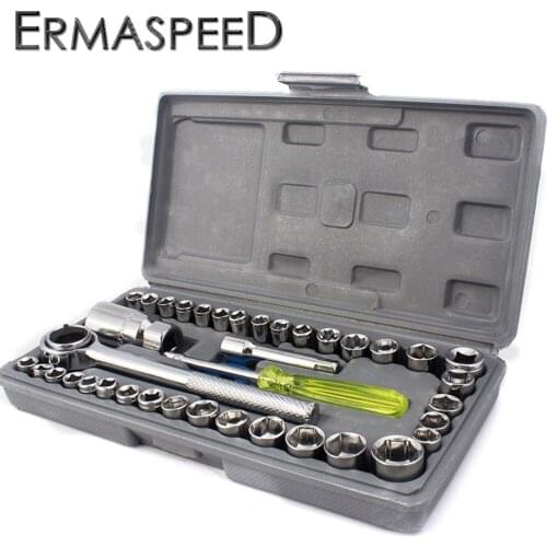 40pcs Motorcycle Repair Tools 1/4 Inch 3/8 Inch Combination Socket Wrench Set Repair Tool Ratchet Torque Wrench Combo Tool Kit