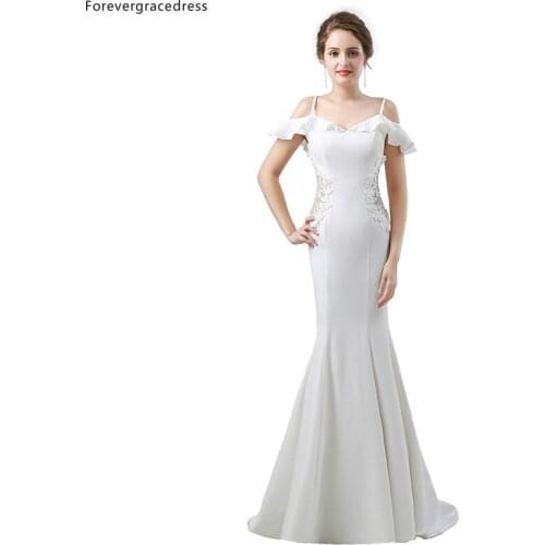 Forevergracedress Sexy White Prom Dresses 2019 Mermaid Satin Formal Party Gowns Plus Size Custom Made