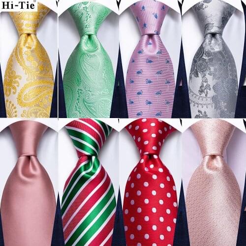 Hi-Tie Mint Green Red Paisley Design Silk Wedding Tie For Men Quality Hanky Cufflink Fashion Nicktie Business Party Dropshipping