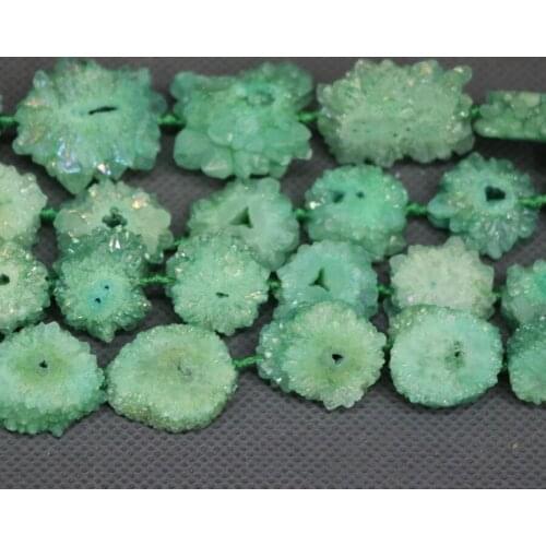 KINDGEMS) Electro Green Druzy Crystal Quartz Beads Pendant Necklace, Women Connector Accessories Popularity European Jewelry