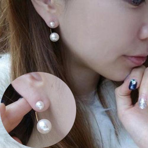 Girl Sweet Lovely Double Pearl Rhinestones Ear Stud Earrings Jewelry Vintage Ear Stud Earrings for women