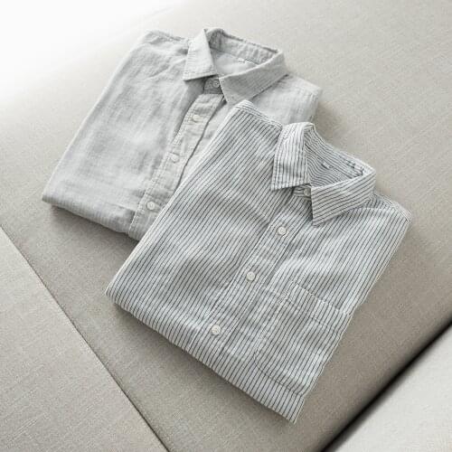 Spring Autumn Men Brief Loose All-match Japan Style Comfortable Breathable Water Washed Organic Double Layer Cotton Shirt/Blouse