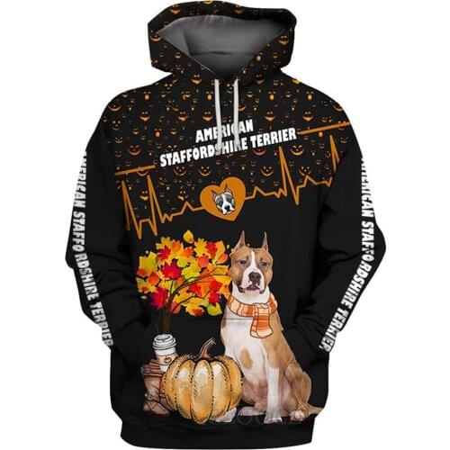 CLOOCL Halloween Themed Pet Print Men Hoodies Animal Hoodies American Staffordshire Terrier Sweatshirts Harajuku Hoodie