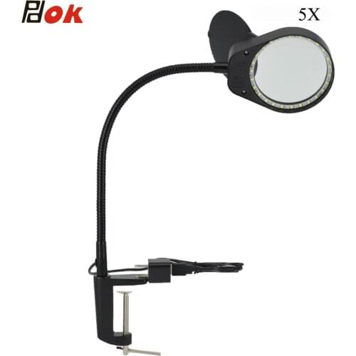 Clip-on Table Top Desk LED Lamp Reading 5x Large Lens Magnifying Glass with 26 LEDs Table Lamp Multy-Function design