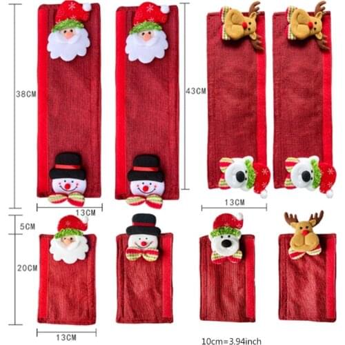 066E 8pcs Christmas Refrigerator Door Handle Cover Cartoon Santa Deer Bear Decoration