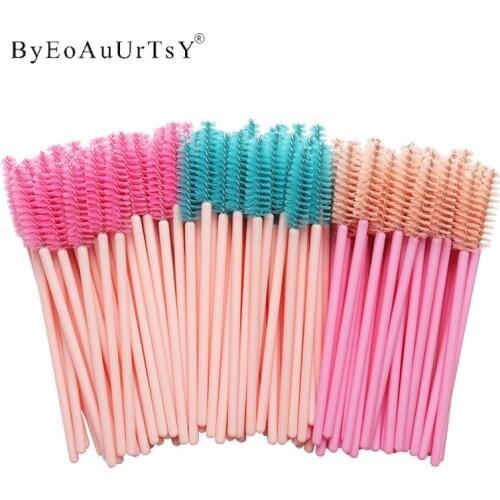 50pcs Rainbow Disposable Eyelash Applicator Wands Curler Eyebrow Brush Set Mascara Eyebrow Spoolers Comb Wands Spoolies Brushes