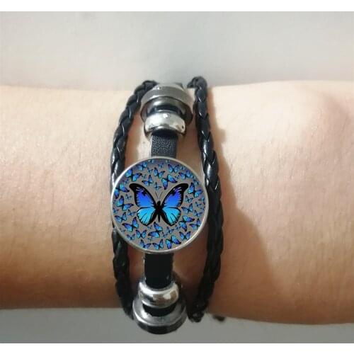 2019 New Fashion Popular Blue Butterfly Rope Leather Braided Bracelet Lucky Bracelet