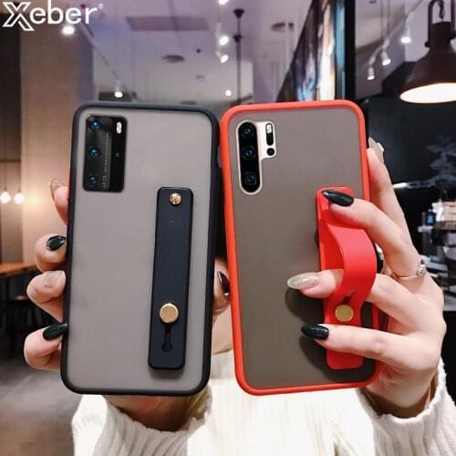 Clear Matte Hand Strap Holder Phone Case For Huawei P40 P30 P20 Lite Mate 30 20 Pro Nova 5T 5i 6 SE Honor 30 20 V30 Pro Y7 Y9