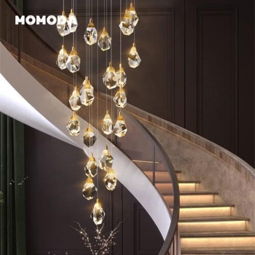 Luxury LED Crystal Chandeliers Modern Diamond Stainless Steel Prism Hanging Lights Fixture Bedroom Living Room Staircase Lamps