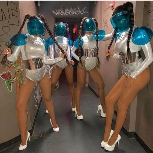 Technology Sense Stage Costume Silver Mirror Jumpsuit Women Bar Gogo Nightclub Ds Dj Dance Rave Outfit Festival Clothing VDB3504