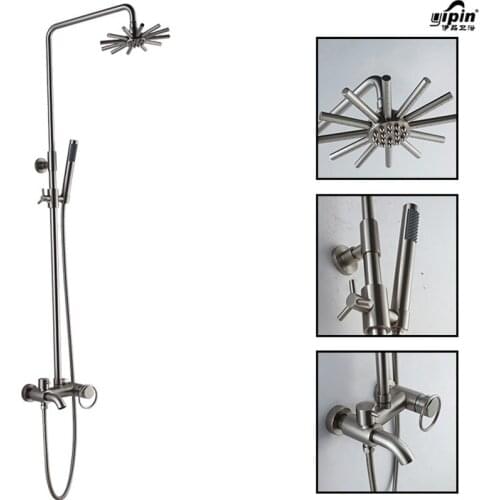 Bathroom Nickel Brushed Solid Brass Bathtub Shower Set Wall Mounted 8" Rainfall Shower Mixer Tap Faucet 3-functions Mixer Valve