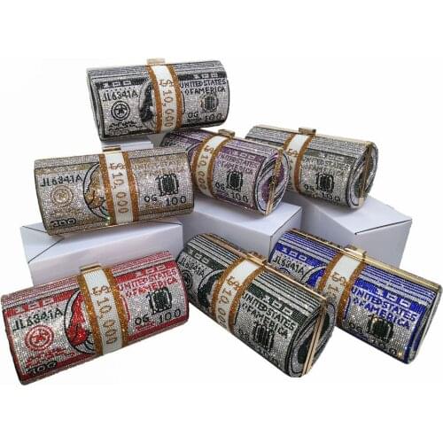 Bag for Women Fashion Style Round Barrel Diamond of Usd $10000 Cash Bags Women Crystal Clutch Evening Purses and Party Handbags