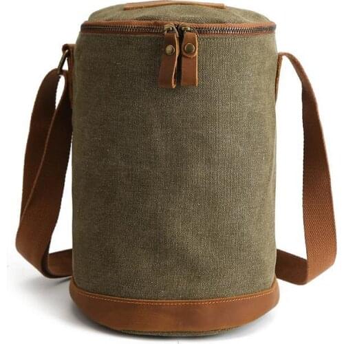 New mens bag canvas bag mens messenger bag canvas with crazy horse leather cylinder bag cloth shoulder bag