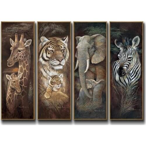 Tiger Giraffe Elephant Zebra Wall Art Canvas Print Animal Painting Posters And Prints Vintage Decor Wall Picture For Living Room