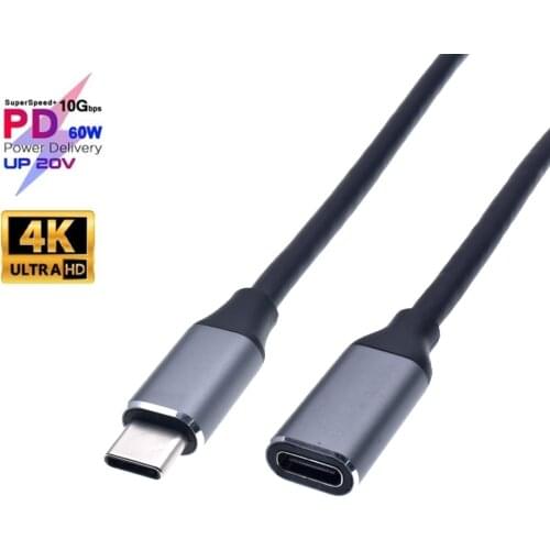 Type C Extender Cable USB C Extension Cord PD 60W 3A 10Gbps Male to Female USB 3.1 USB-C Type-c USB 3A Charging Data Wires