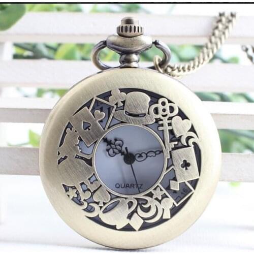 Vintage antique pocket watch woman alice in wonderland rabbit cat women vintage fob watches retro new bronze color arabic
