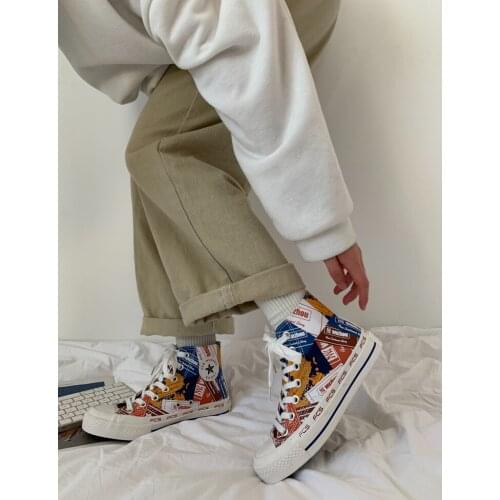 Womens shoes new Harajuku style high-top canvas shoes 2020 spring and autumn Korean version of womens painted casual shoes
