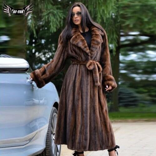 Winter Fashion Real Mink Fur Coats For Women With Turn-Down Collar Luxury Mink Fur Jacket Genuine Pelt Natural Fur Coat Long