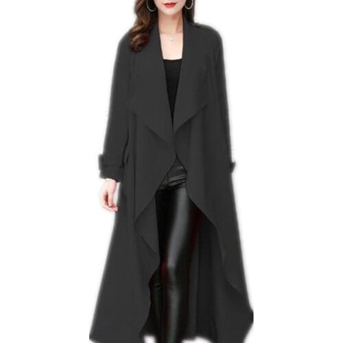 Womens long coat new lapel long sleeve loose trench fashion
