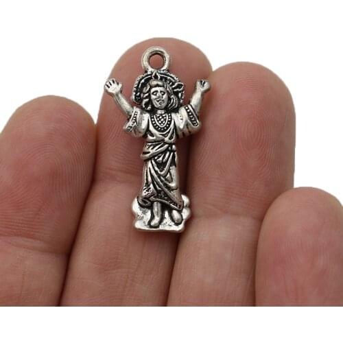 JAKONGO Antique Silver Plated God Charm Pendants for Jewelry Making Bracelet DIY Accessories 30x17mm 10pcs
