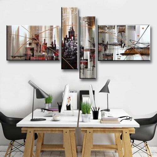 100%Hand-Painted Abstract Oil Painting On Canvas Unframed Wall Art city Patterns 4pcs/set Modern Living Room Decoration No Frame