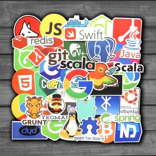 50Pcs/Lot Internet Java JS Php Html Cloud Docker Bitcoin Programming Language APP Logo Cool Stickers for Laptop Car DIY Stickers