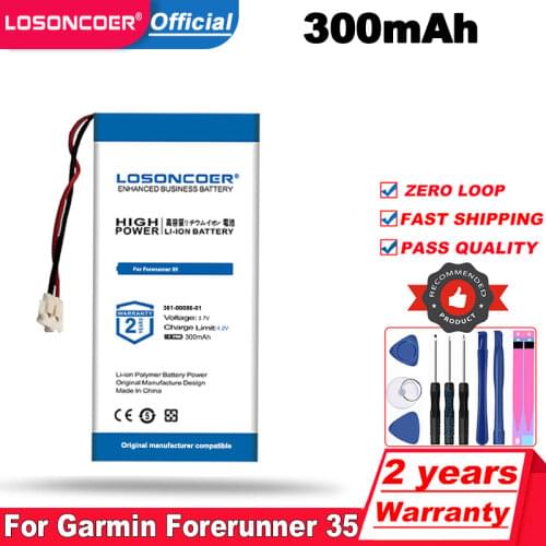 Top Brand 100% New 300mAh New Battery For Garmin Forerunner 35 361-00086-01 Accumulator 3.7V Replacement Batterie 2-wire Plug