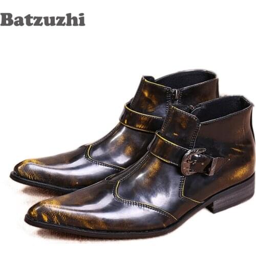 Batzuzhi New Italian Style Boots Men High Top Bronze Men Boots Pointy Toe Ankle shoes Boots for Men, Big size 45/46